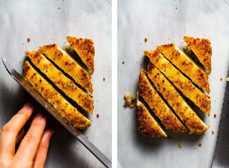 vegan katsu curry tofu sliced