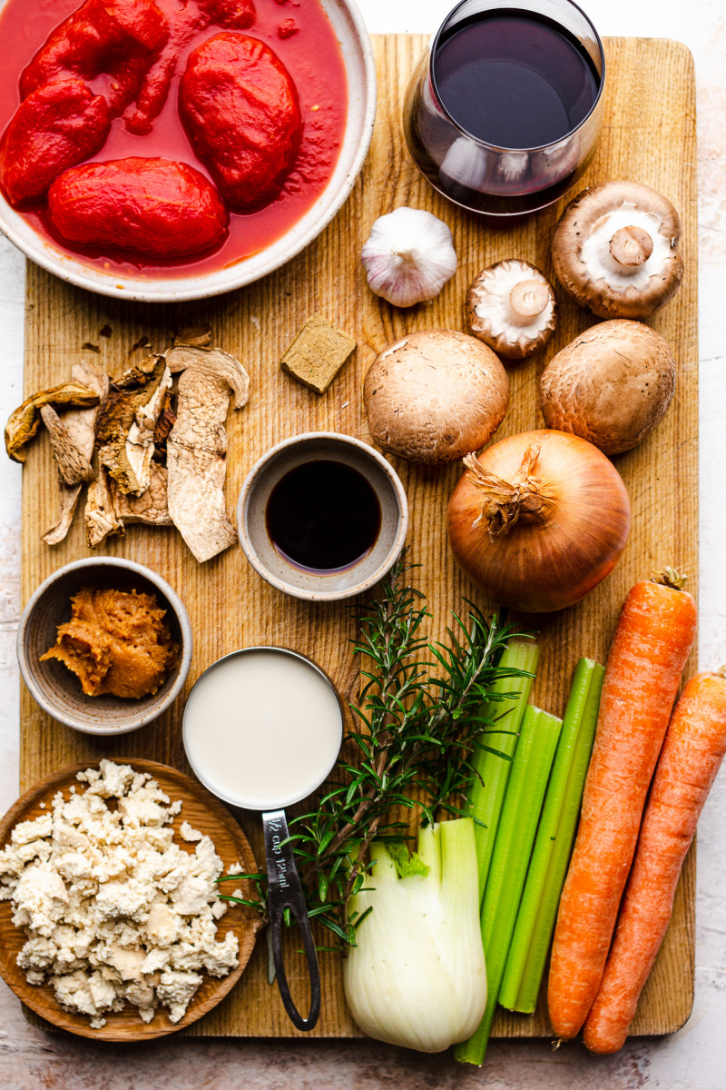 vegan lasagne ingredients board