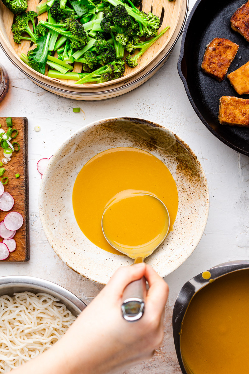 vegan pumpkin ramen plating