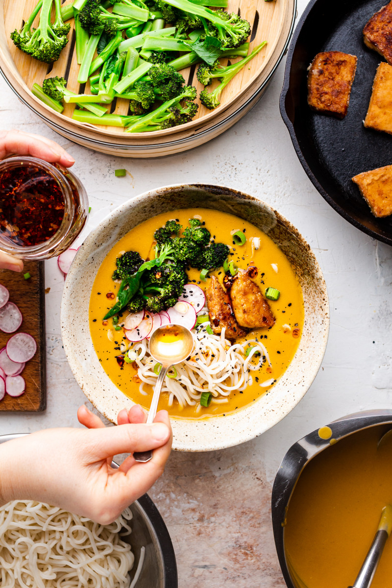 vegan pumpkin ramen styling