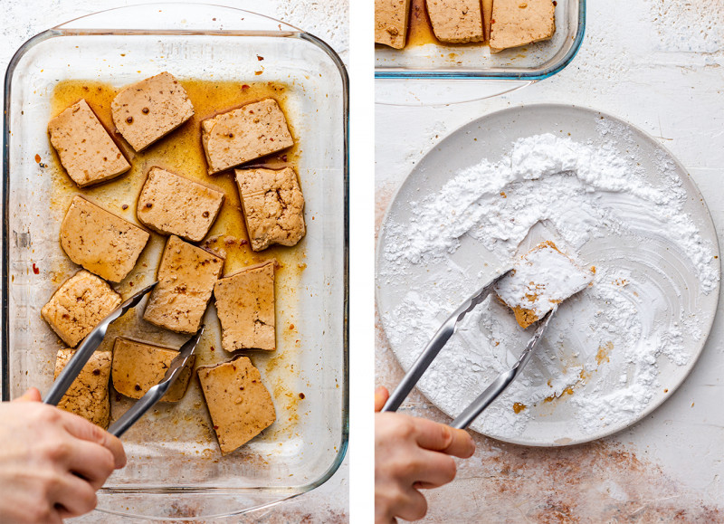 Vegetarian Pumpkin Ramen Tofu Prep