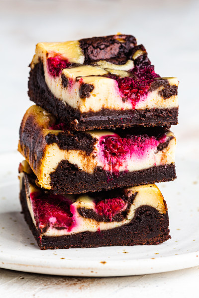vegan cheesecake brownies stack