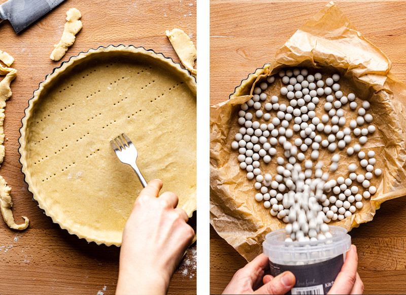 vegan custard tart blind baking