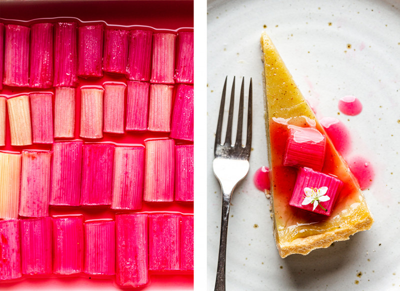 vegan custard tart rhubarb slice