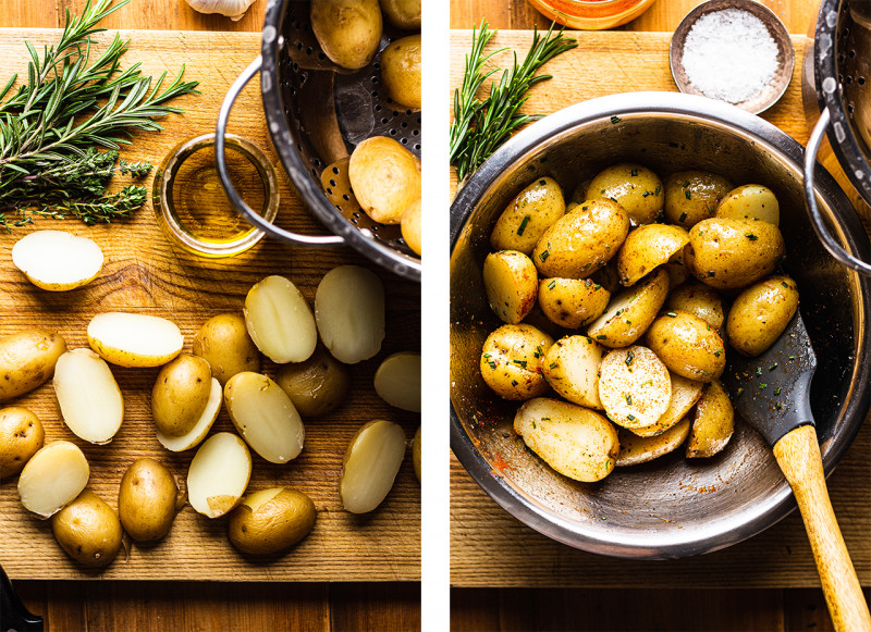 Roasted new potatoes with rosemary garlic dip - Lazy Cat Kitchen