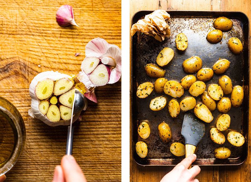 Roasted new potatoes with rosemary garlic dip - Lazy Cat Kitchen