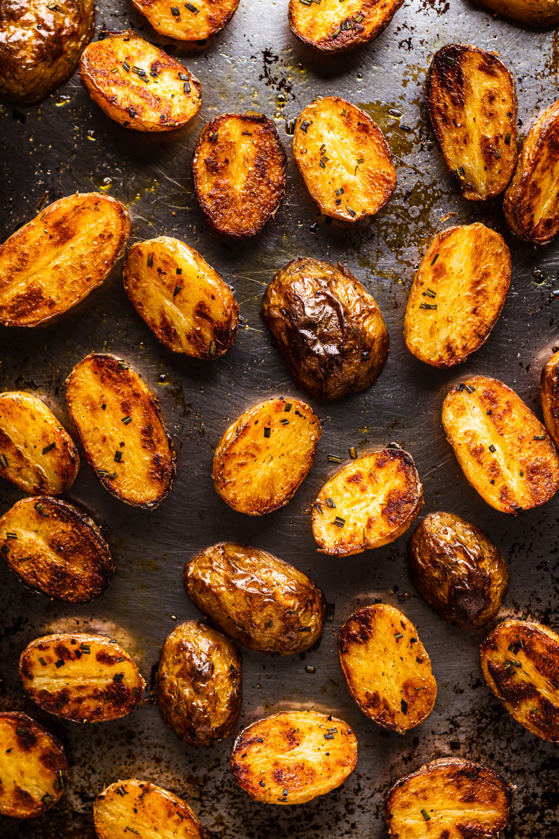 Roasted new potatoes with rosemary garlic dip - Lazy Cat Kitchen