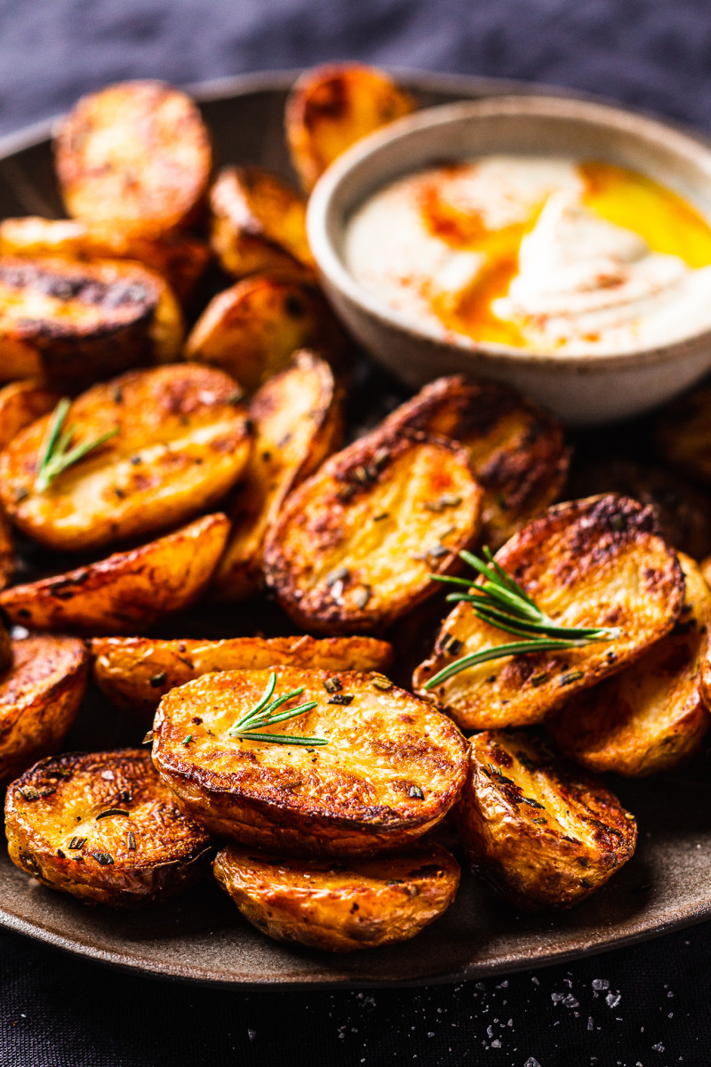 Roasted new potatoes with rosemary garlic dip - Lazy Cat Kitchen