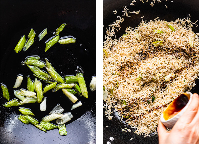 vegan fried rice spring vegetables spring onions rice