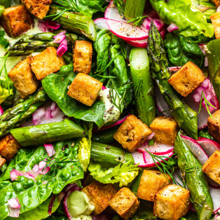 asparagus salad lemon tofu close