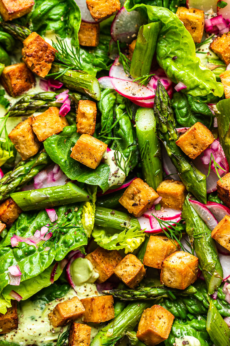 asparagus salad lemon tofu close