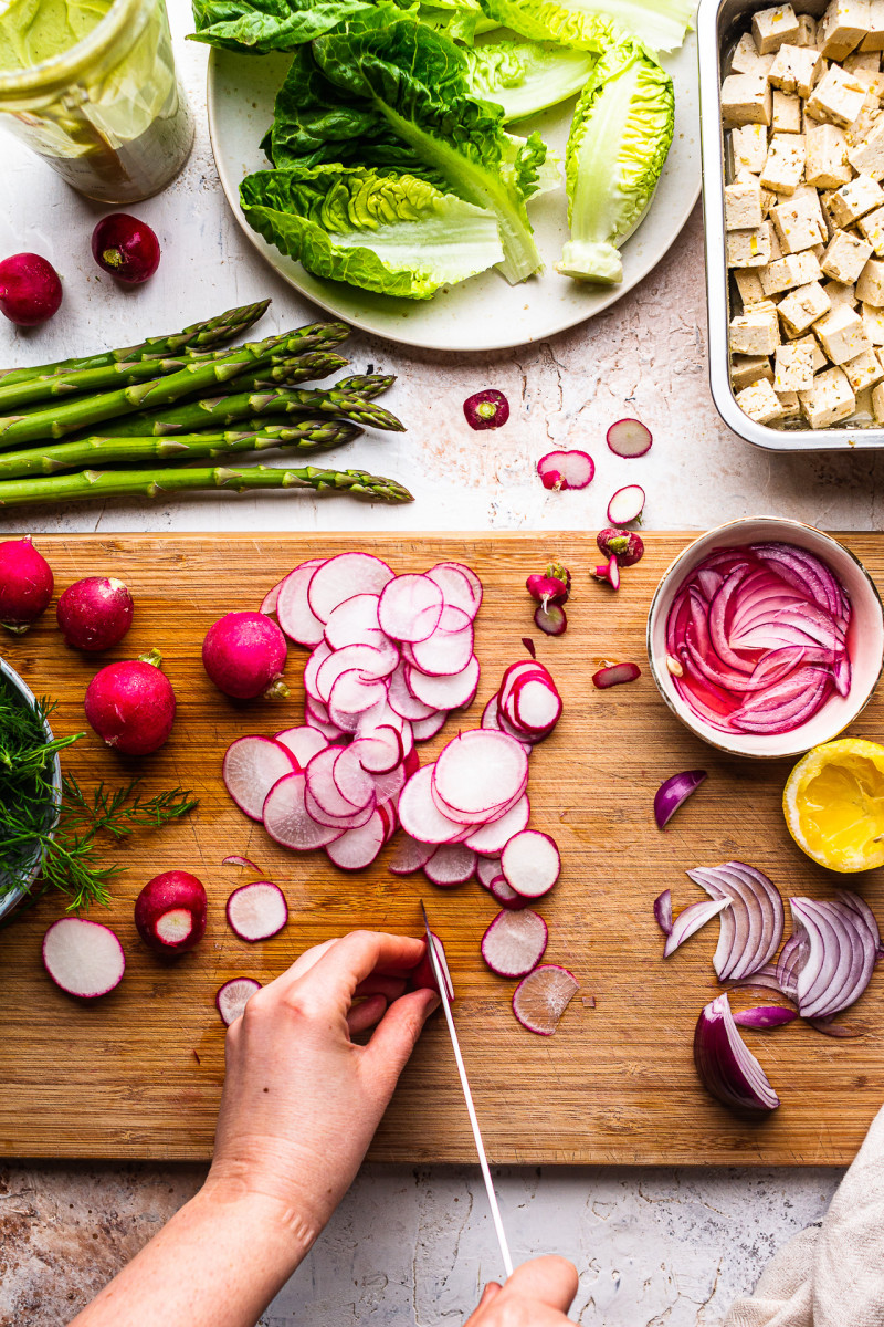 asparagus salad lemon tofu prep