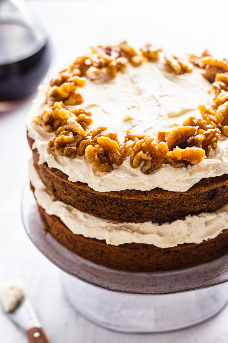 vegan carrot cake layered backlit