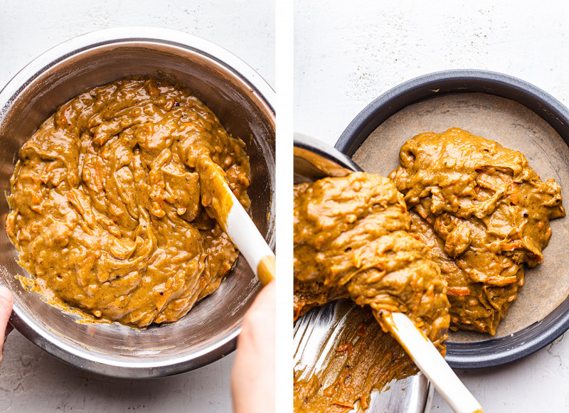 vegan carrot cake layered batter