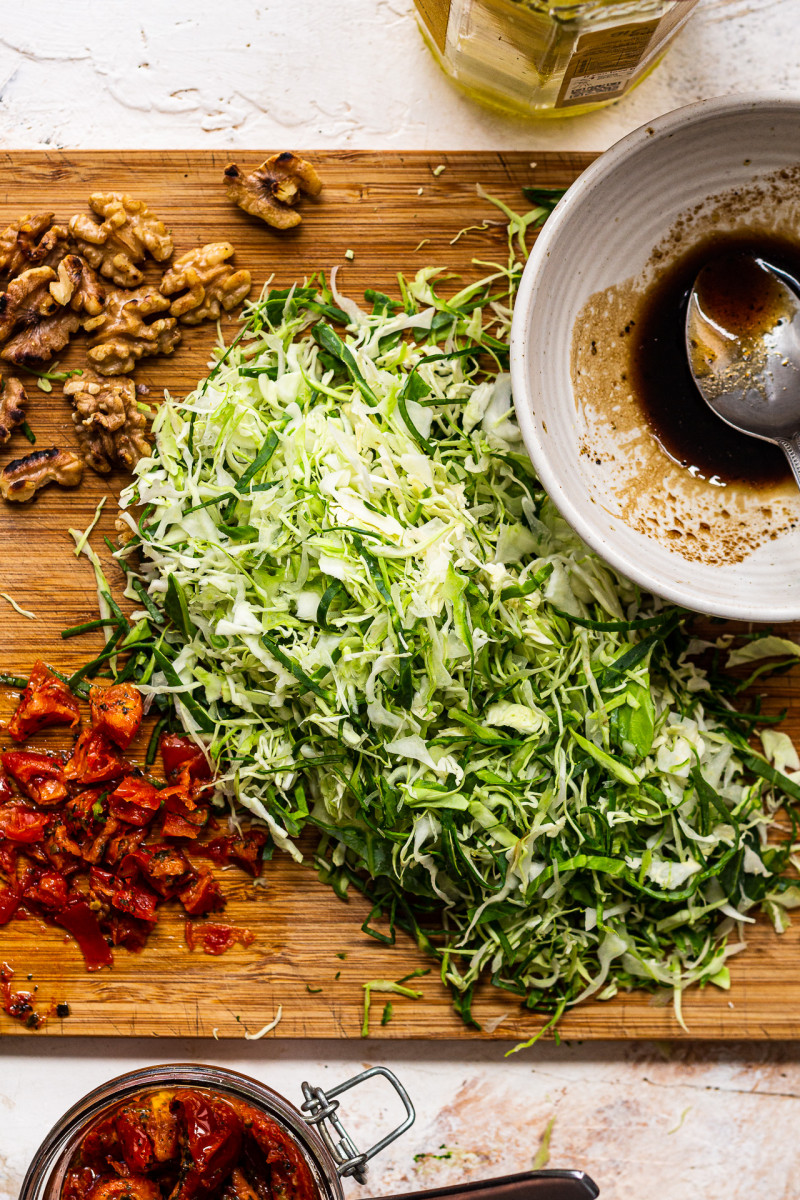 cabbage salad sundried tomatoes ingredients prepped