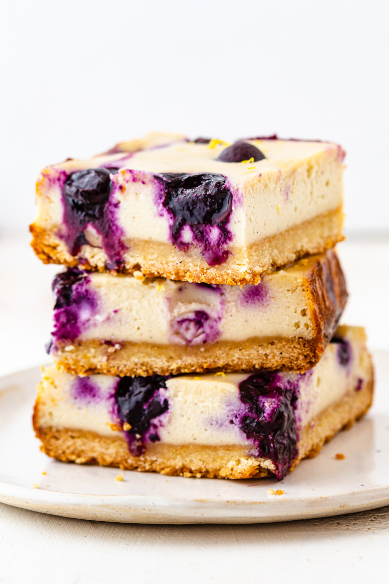 vegan cheesecake bars blueberries stack