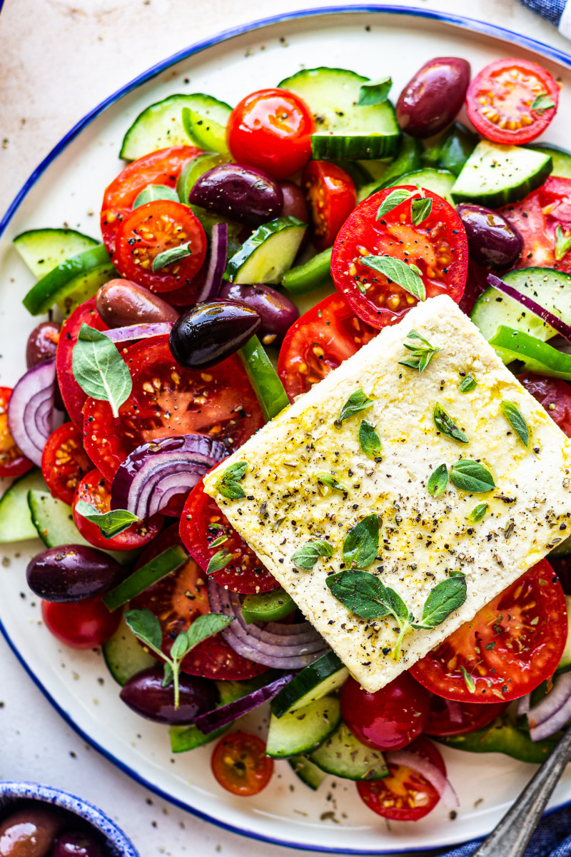 vegan feta greek salad