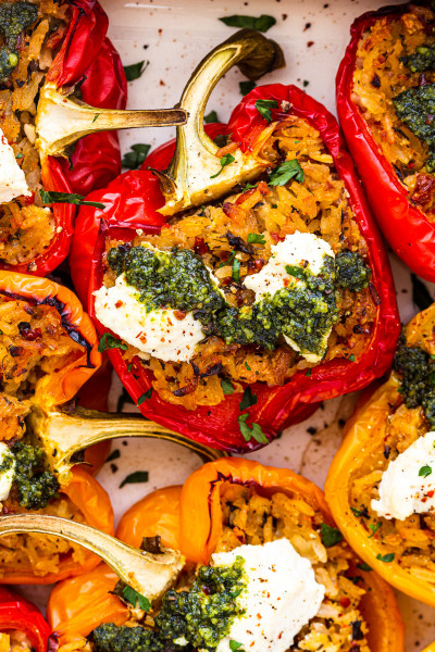 stuffed peppers tofu close up