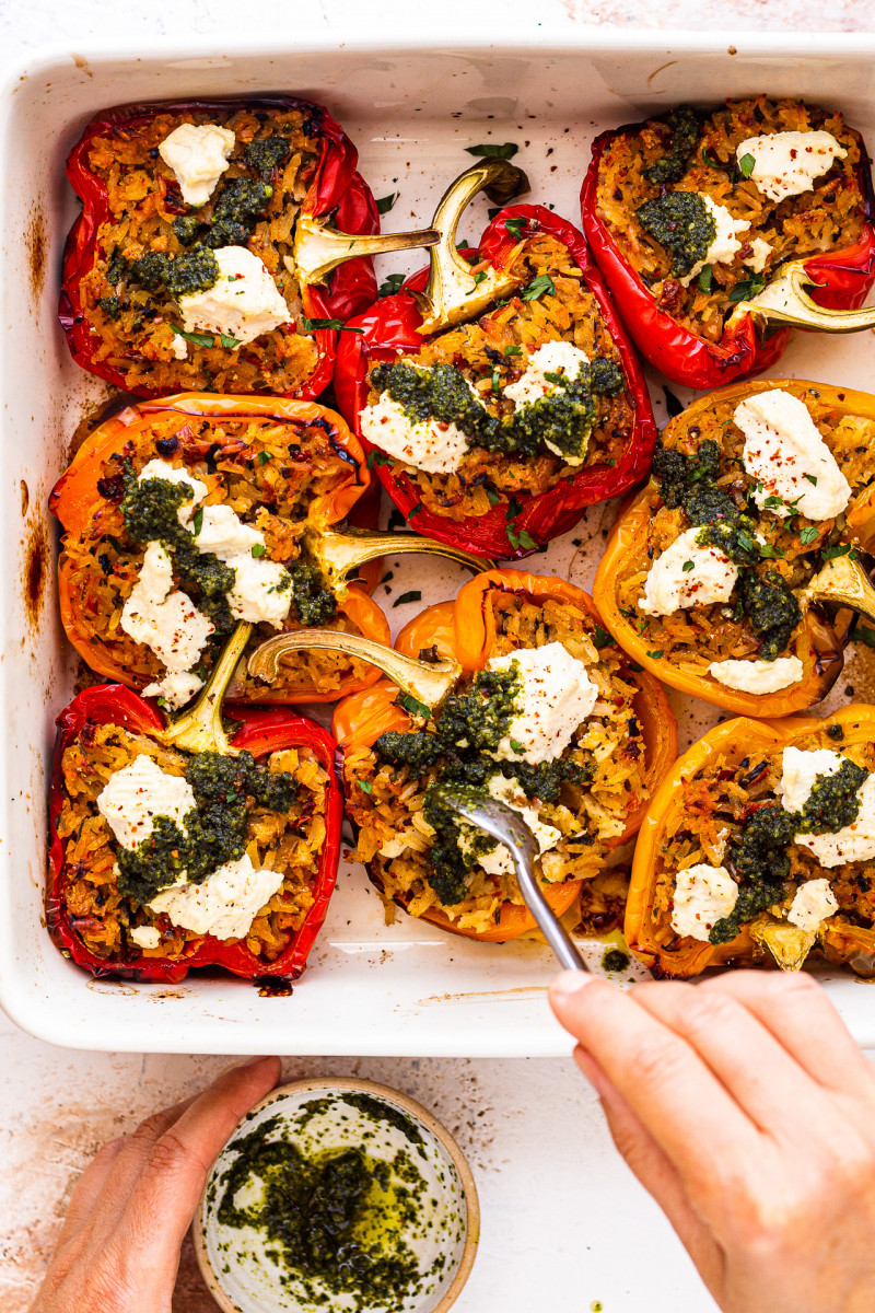 vegan stuffed peppers tray