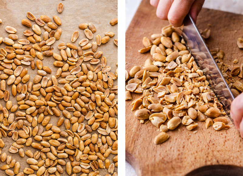 vegan rice bowl peanuts prep