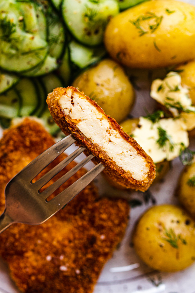 breaded tofu dinner cross section