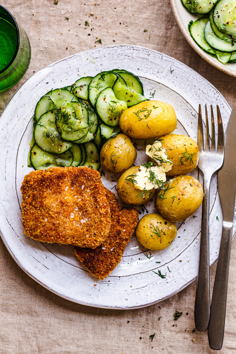 breaded tofu dinner plate