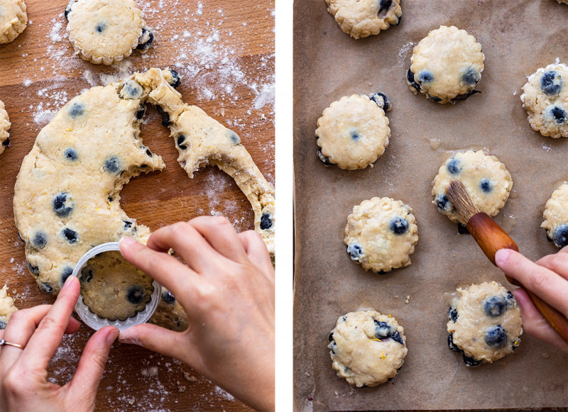vegan blueberry scones cutting