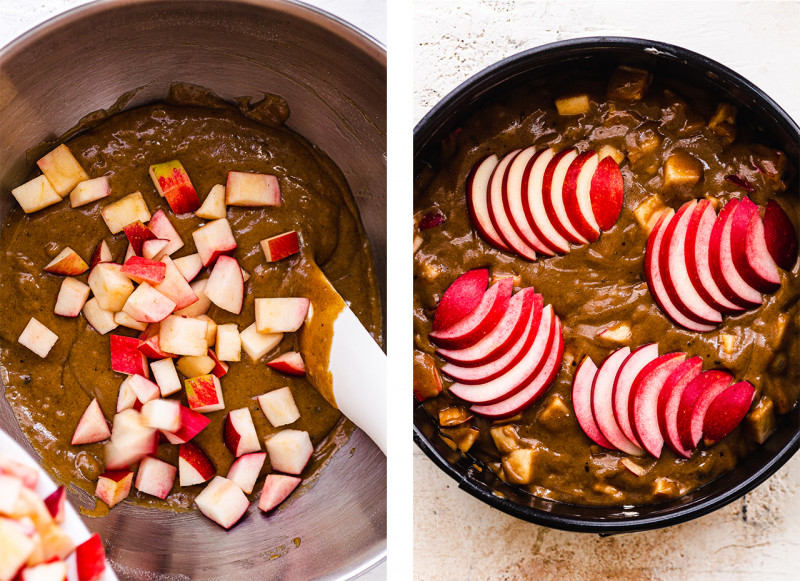 vegan apple cake adding apples