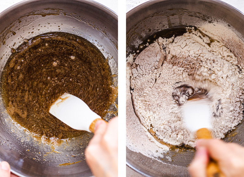 vegan apple cake adding flour