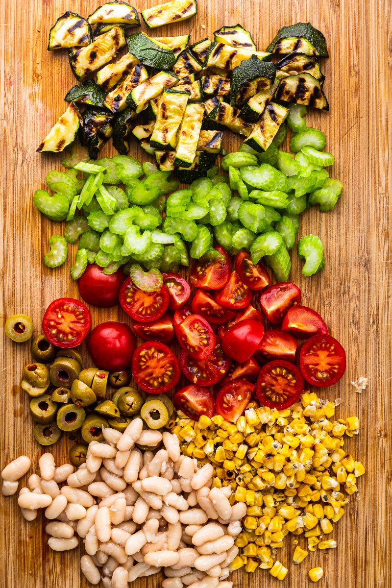 white bean salad ingredients prepped