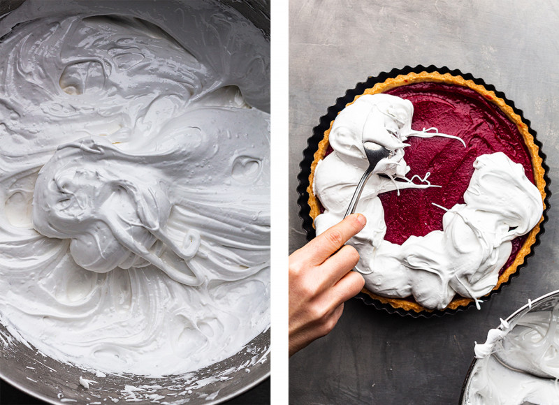 vegan meringue pie cranberry topping