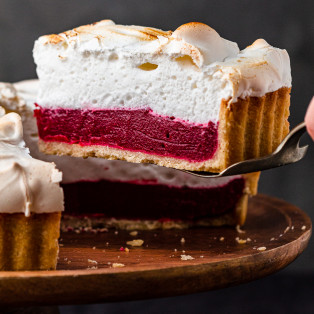 vegan meringue pie cranberry single slice out