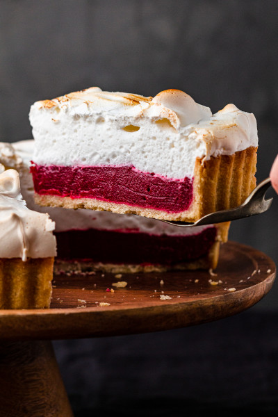 vegan meringue pie cranberry single slice out