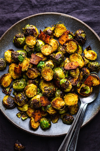 cheesy brussel sprouts vegan bacon platter