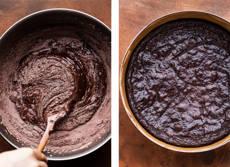 vegan chocolate mousse cake brownie base