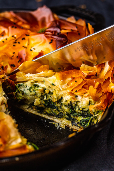 vegan spanakopita skillet cut