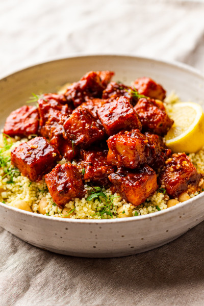 harissa tofu herby couscous side