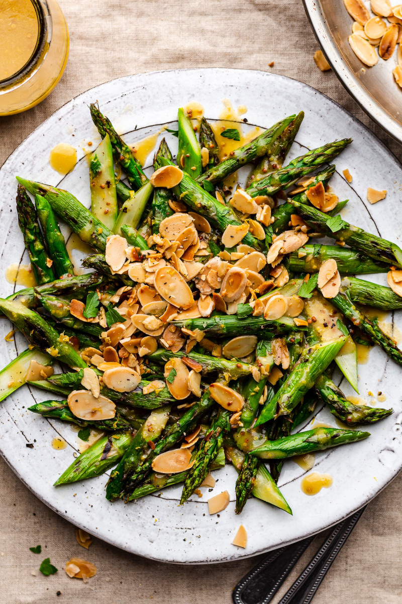 roasted asparagus charred lemon dressing platter