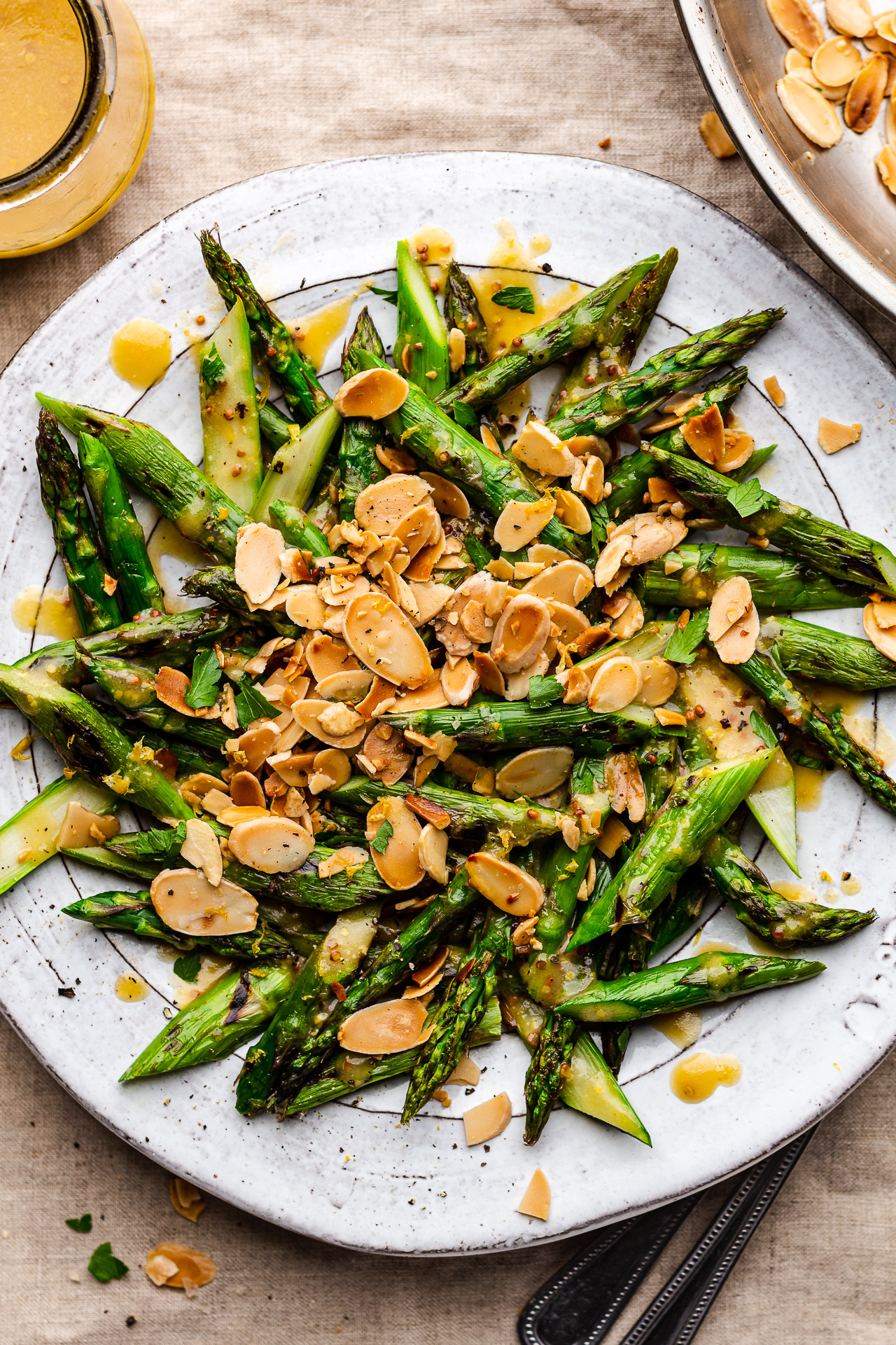 Roasted asparagus with charred lemon dressing Lazy Cat Kitchen