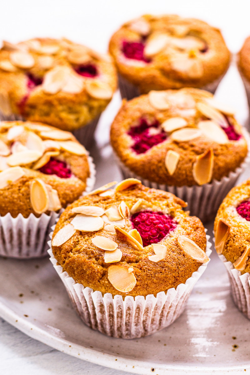 vegan raspberry muffins plate