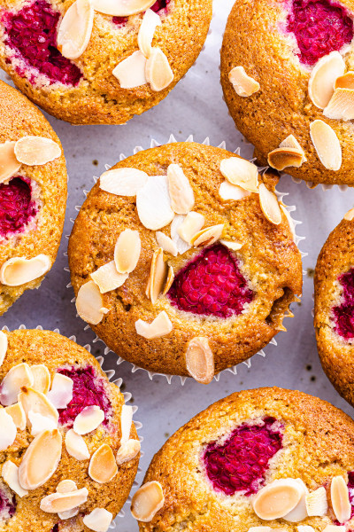 vegan raspberry muffins top down
