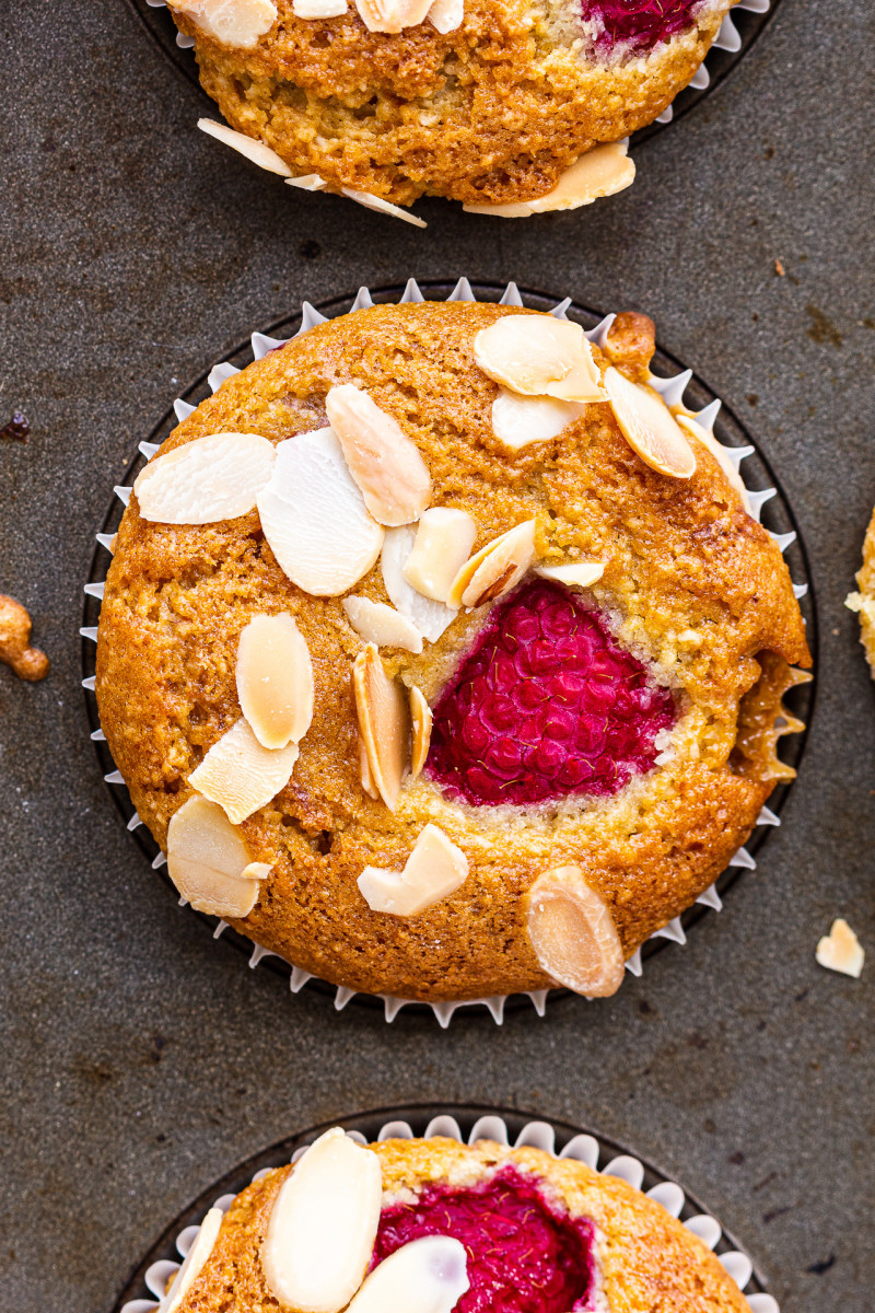 vegan raspberry muffins tray