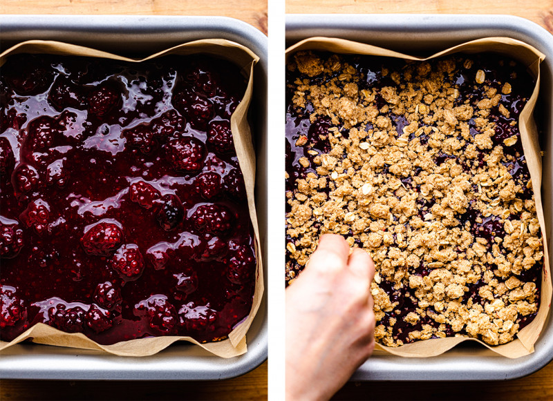 blackberry crumble bars finishing