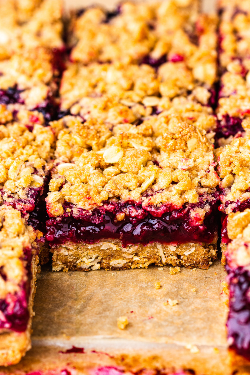 blackberry crumble bars tray