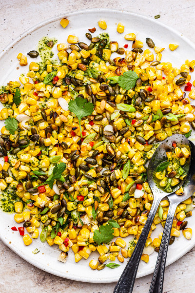 corn salad plated