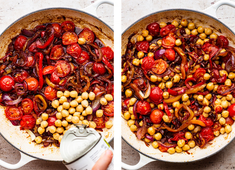 pepper stew adding chickpeas