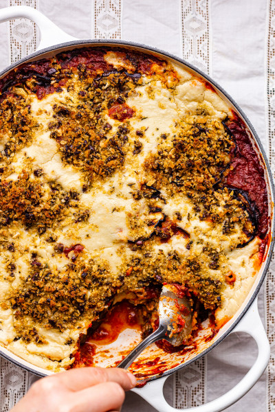 aubergine bake cashew bechamel pan