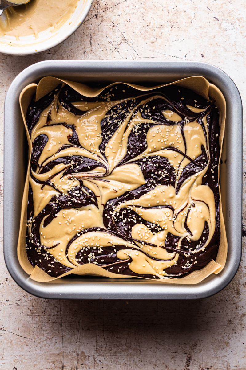 vegan tahini brownies drizzle