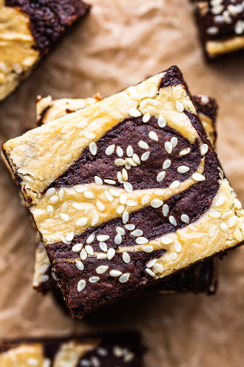 vegan tahini brownies pieces