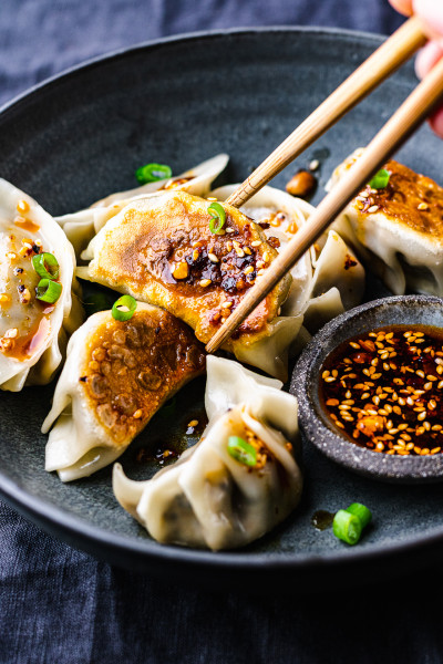 gyoza mushroom tofu close